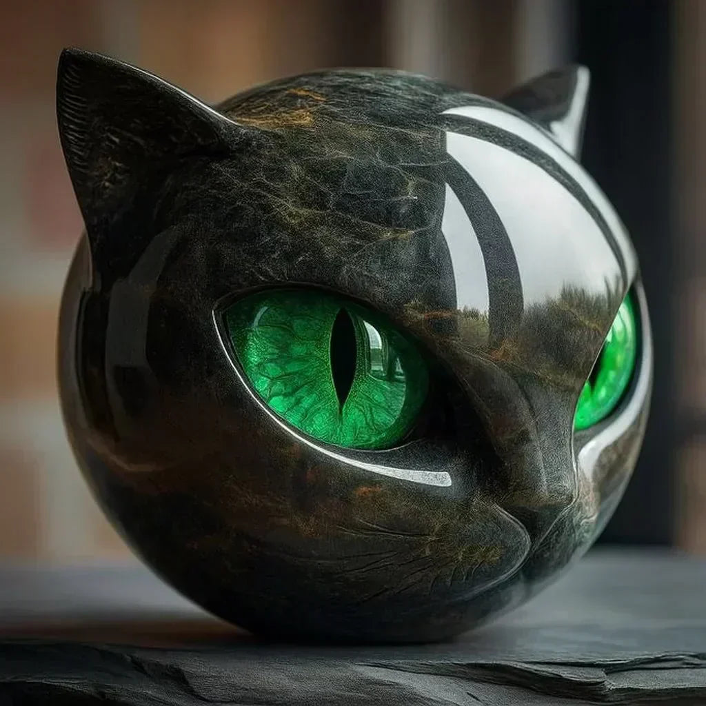 NyxCharm | Escultura de Cabeza de Gato Negro Místico