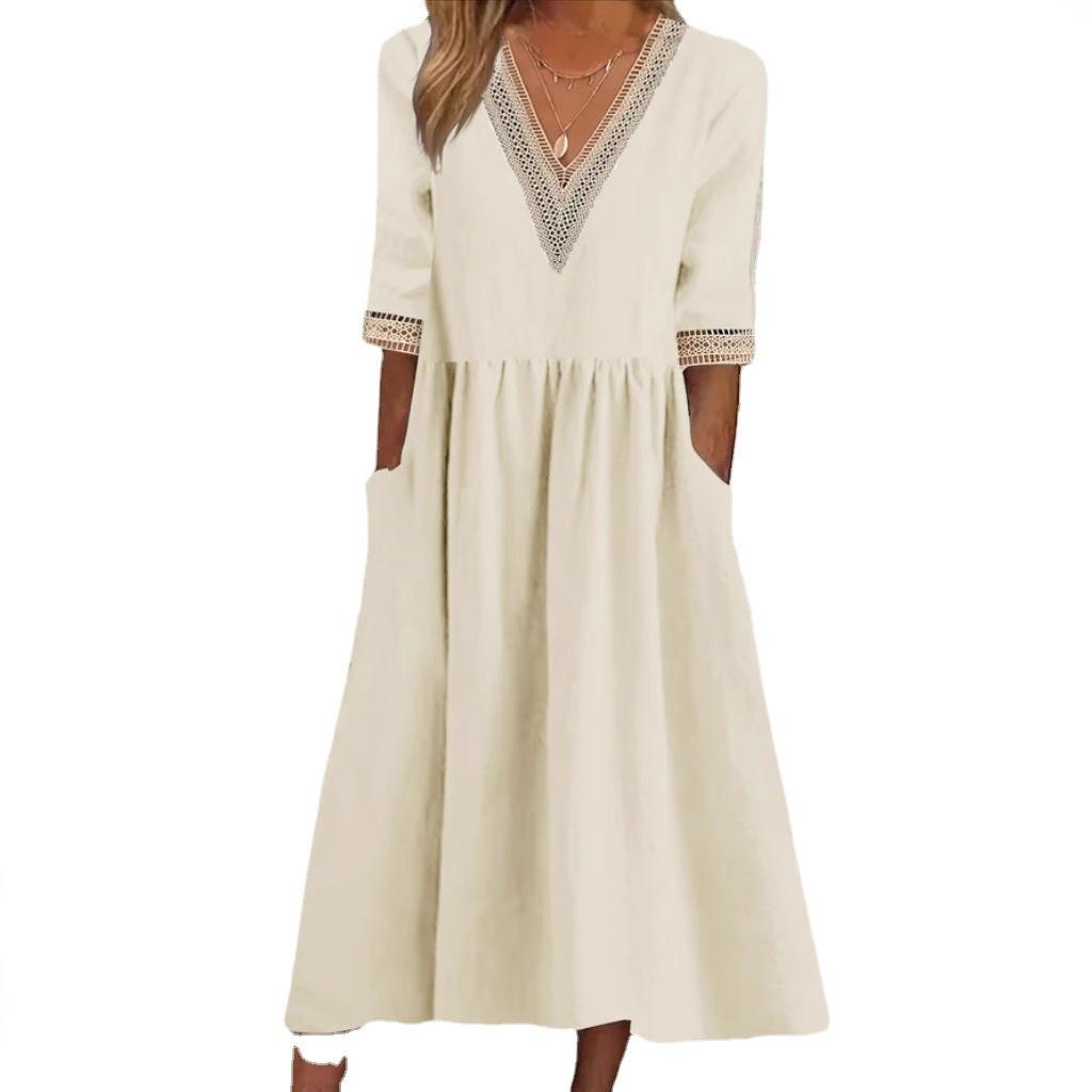 Olivia | Vestido Midi con Cuello de Encaje