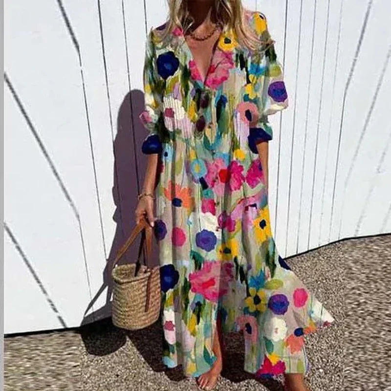 Cassidy | Vestido Maxi de Manga Abullonada Boho