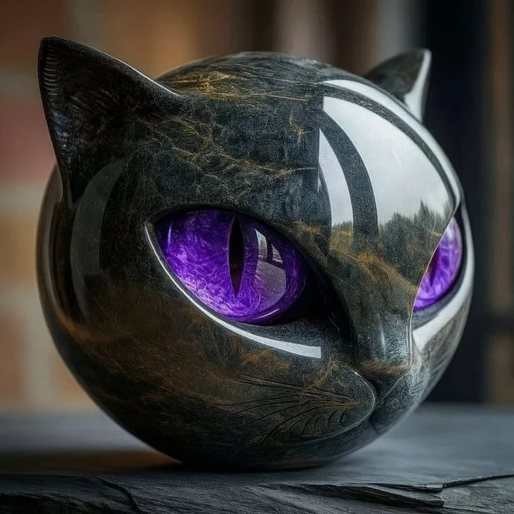 NyxCharm | Escultura de Cabeza de Gato Negro Místico