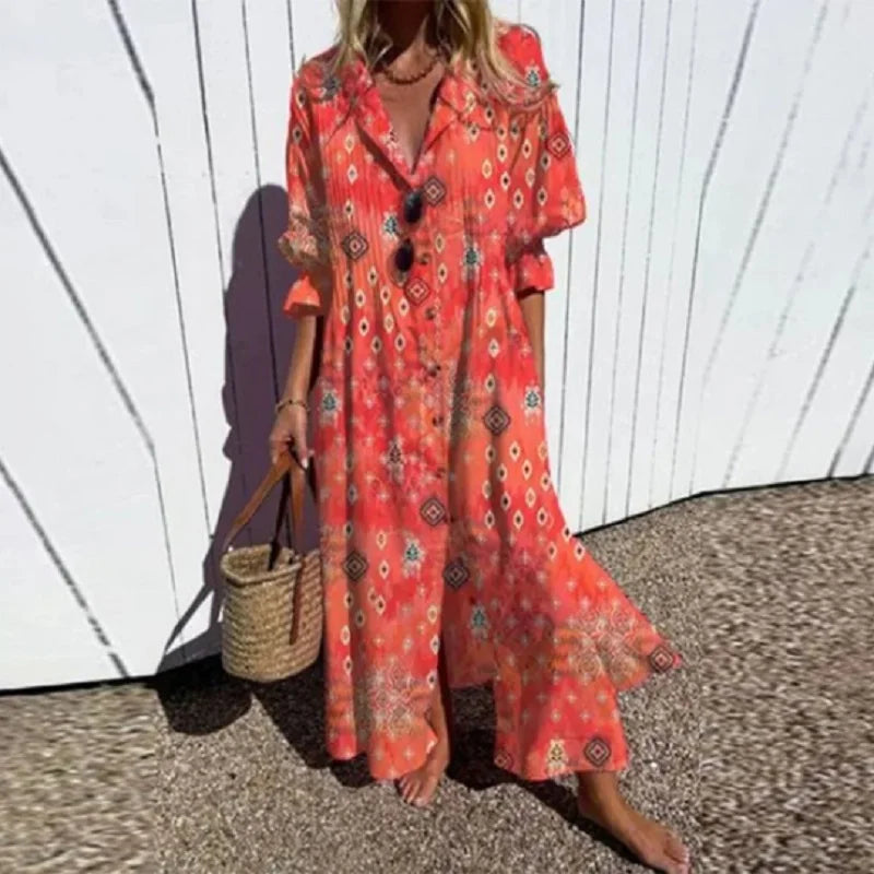 Cassidy | Vestido Maxi de Manga Abullonada Boho