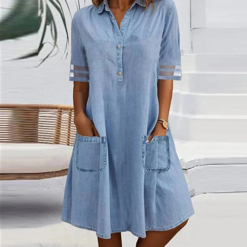 Marigold | Vestido Midi de Denim con Bolsillos Laterales