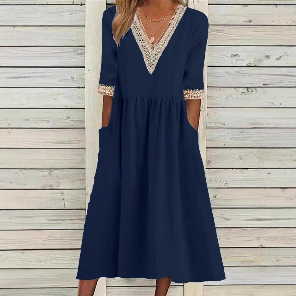 Olivia | Vestido Midi con Cuello de Encaje