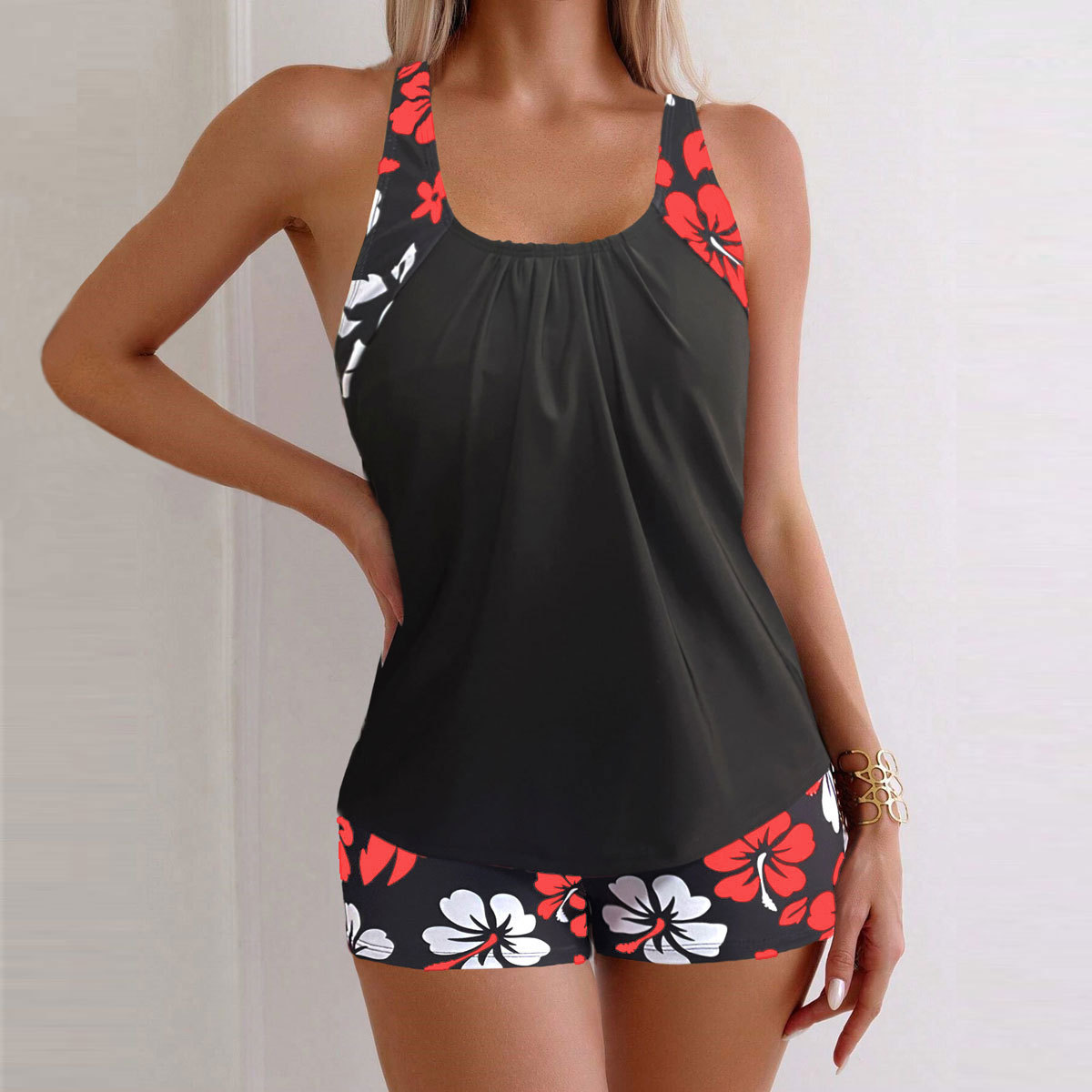 Camille | Conjunto de Tankini Floral Rojo